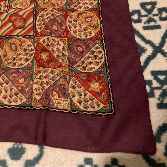 Liberty London Purple Red Paisley Linen Scarf 25" - Picture 4 of 5